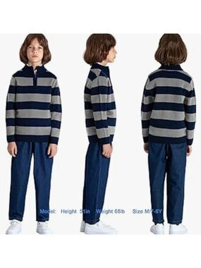 Chaps Boys Size 8 Gray Navy Sweater with Quarter Zip